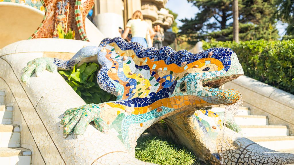 The trencadís mosaic salamander on the main stairway of Park Güell